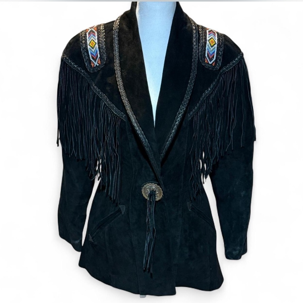 Frontier Western Beaded Vintage Leather Jacket.SmallP-P 21L-28”Coat